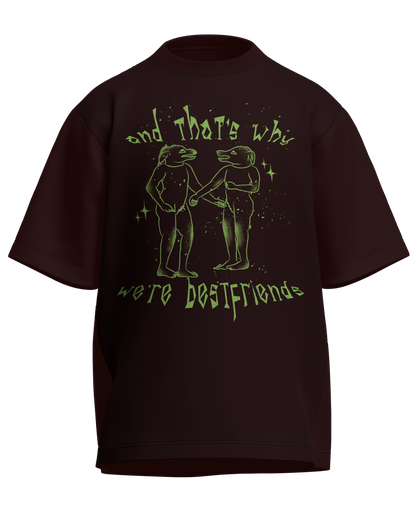 And That’s Why We’re Bestfriends - Oversized Fit Maroon 100% cotton 240GSM standard oversized T-shirt Loom of Thirds India's No. 1 Art-led streetwear brand based in Kolkata by Sidhartha Mohanta & Chirayata Purna Chakrabarty