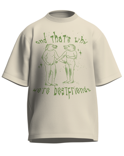 And That’s Why We’re Bestfriends - Oversized Fit Off White 100% cotton 240GSM standard oversized T-shirt Loom of Thirds India's No. 1 Art-led streetwear brand based in Kolkata by Sidhartha Mohanta & Chirayata Purna Chakrabarty