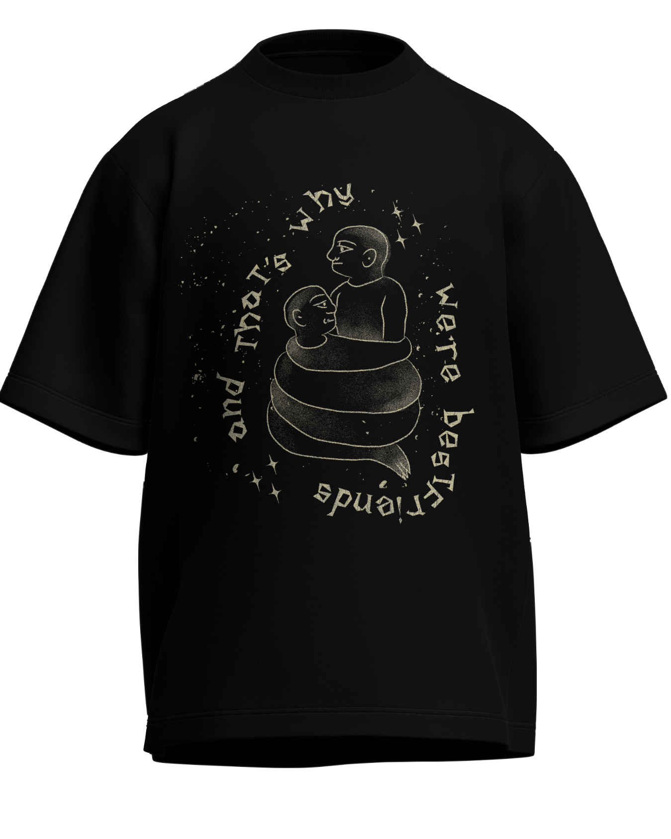 Cause We’re Bestfriends - Oversized Fit Black 100% cotton 240GSM standard oversized T-shirt Loom of Thirds India's No. 1 Art-led streetwear brand based in Kolkata by Sidhartha Mohanta & Chirayata Purna Chakrabarty