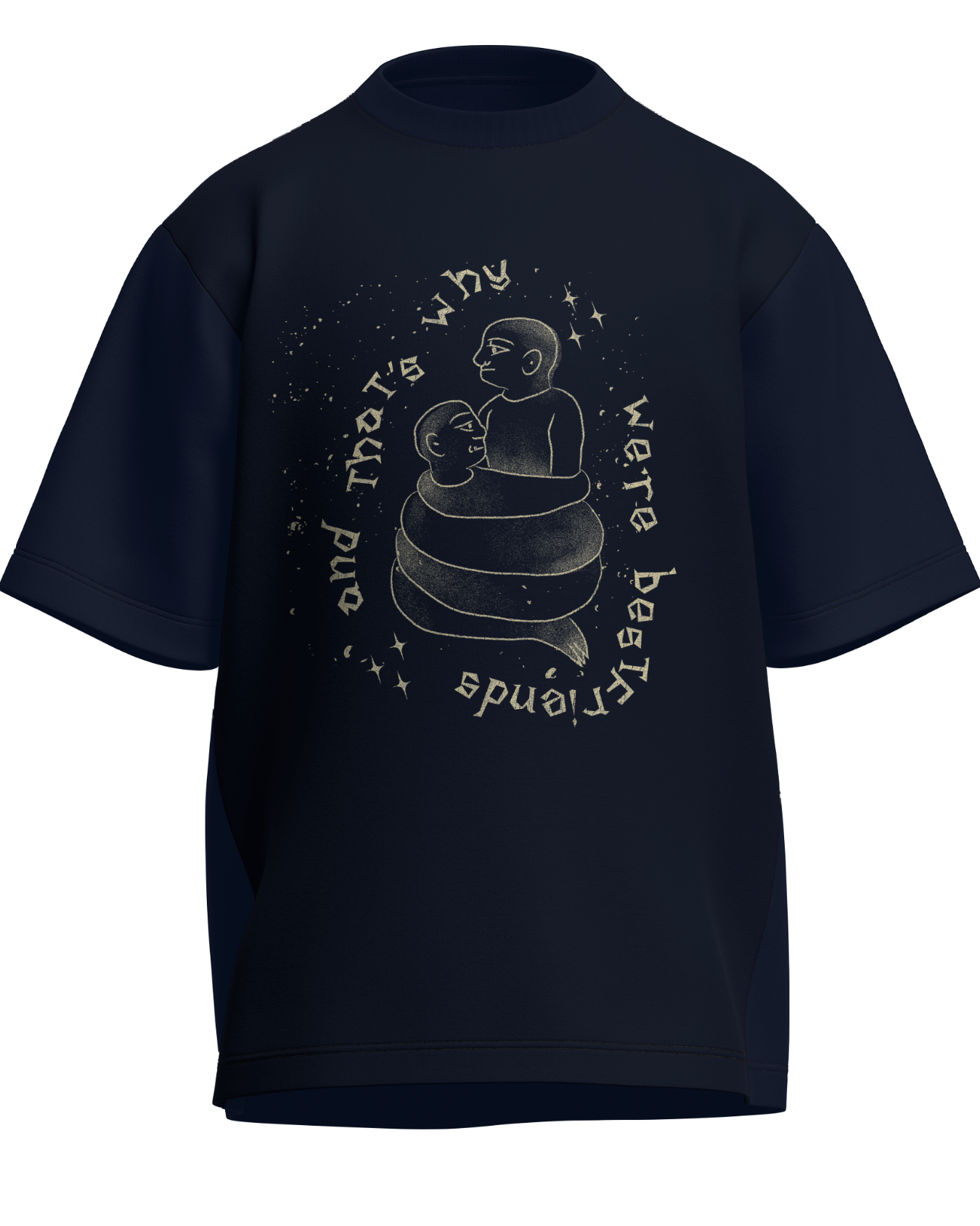 Cause We’re Bestfriends - Oversized Fit Navy Blue 100% cotton 240GSM standard oversized T-shirt Loom of Thirds India's No. 1 Art-led streetwear brand based in Kolkata by Sidhartha Mohanta & Chirayata Purna Chakrabarty