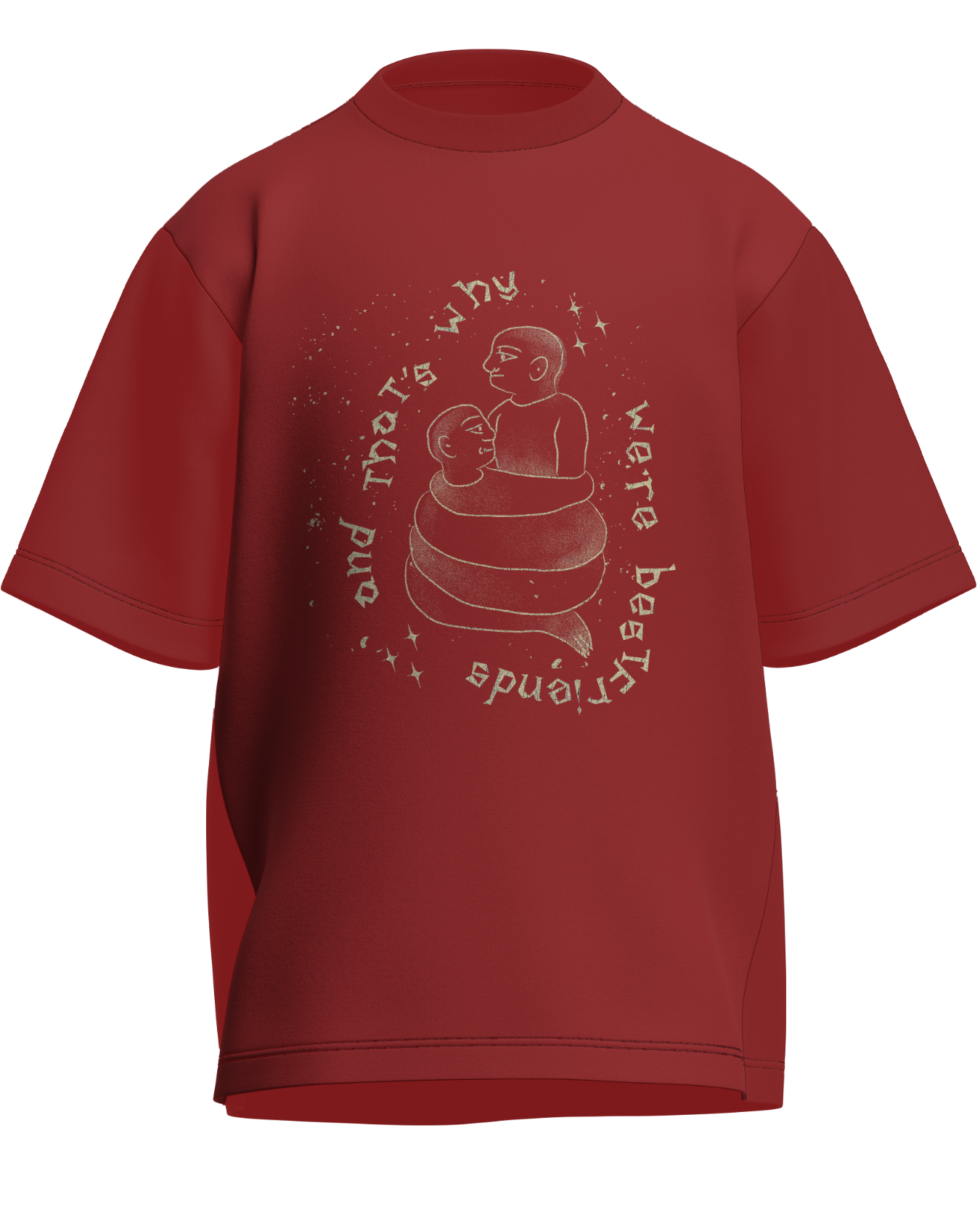 Cause We’re Bestfriends - Oversized Fit Coral 100% cotton 240GSM standard oversized T-shirt Loom of Thirds India's No. 1 Art-led streetwear brand based in Kolkata by Sidhartha Mohanta & Chirayata Purna Chakrabarty