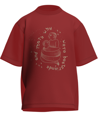 Cause We’re Bestfriends - Oversized Fit Coral 100% cotton 240GSM standard oversized T-shirt Loom of Thirds India's No. 1 Art-led streetwear brand based in Kolkata by Sidhartha Mohanta & Chirayata Purna Chakrabarty