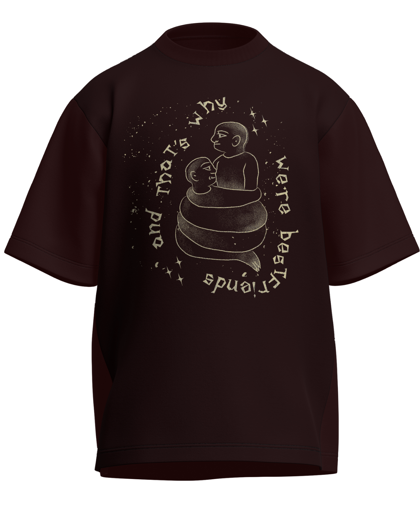 Cause We’re Bestfriends - Oversized Fit Maroon 100% cotton 240GSM standard oversized T-shirt Loom of Thirds India's No. 1 Art-led streetwear brand based in Kolkata by Sidhartha Mohanta & Chirayata Purna Chakrabarty