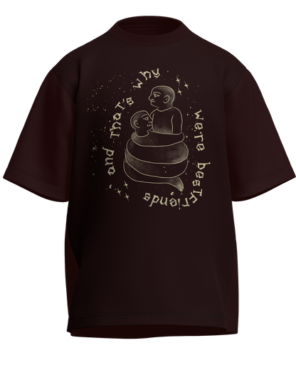 Cause We’re Bestfriends - Oversized Fit Maroon 100% cotton 240GSM standard oversized T-shirt Loom of Thirds India's No. 1 Art-led streetwear brand based in Kolkata by Sidhartha Mohanta & Chirayata Purna Chakrabarty