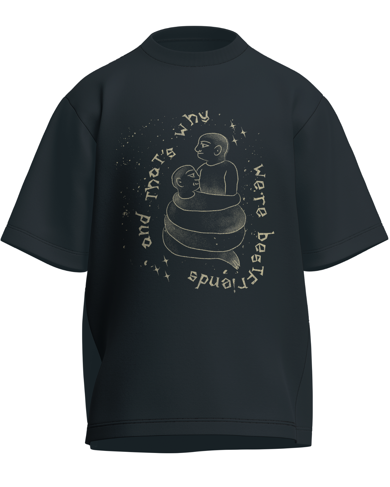 Cause We’re Bestfriends - Oversized Fit Petrol Blue 100% cotton 240GSM standard oversized T-shirt Loom of Thirds India's No. 1 Art-led streetwear brand based in Kolkata by Sidhartha Mohanta & Chirayata Purna Chakrabarty