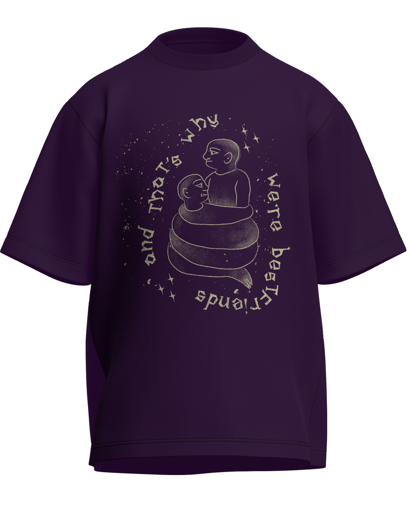 Cause We’re Bestfriends - Oversized Fit Purple 100% cotton 240GSM standard oversized T-shirt Loom of Thirds India's No. 1 Art-led streetwear brand based in Kolkata by Sidhartha Mohanta & Chirayata Purna Chakrabarty