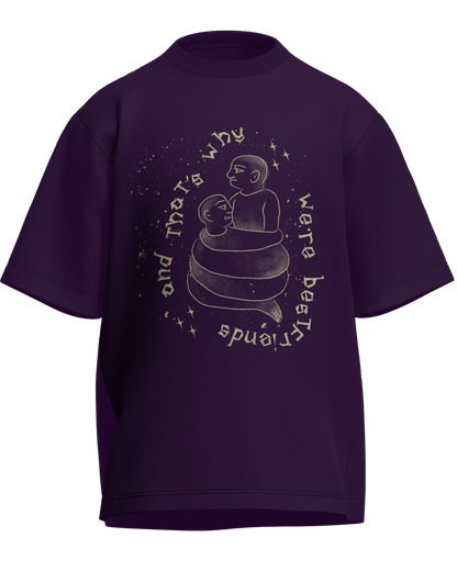 Cause We’re Bestfriends - Oversized Fit Purple 100% cotton 240GSM standard oversized T-shirt Loom of Thirds India's No. 1 Art-led streetwear brand based in Kolkata by Sidhartha Mohanta & Chirayata Purna Chakrabarty