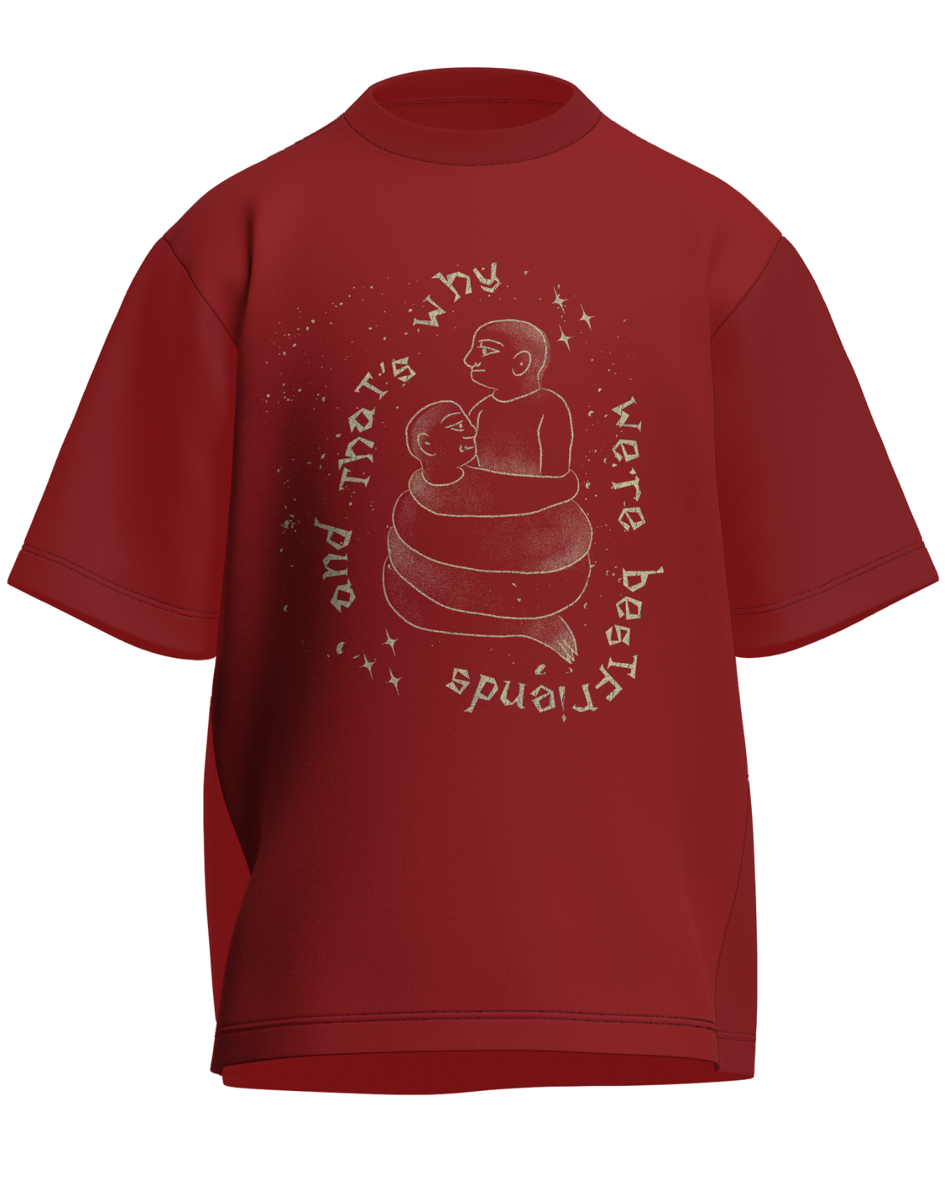 Cause We’re Bestfriends - Oversized Fit Red 100% cotton 240GSM standard oversized T-shirt Loom of Thirds India's No. 1 Art-led streetwear brand based in Kolkata by Sidhartha Mohanta & Chirayata Purna Chakrabarty