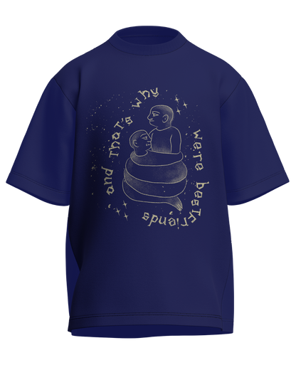 Cause We’re Bestfriends - Oversized Fit Royal Blue 100% cotton 240GSM standard oversized T-shirt Loom of Thirds India's No. 1 Art-led streetwear brand based in Kolkata by Sidhartha Mohanta & Chirayata Purna Chakrabarty