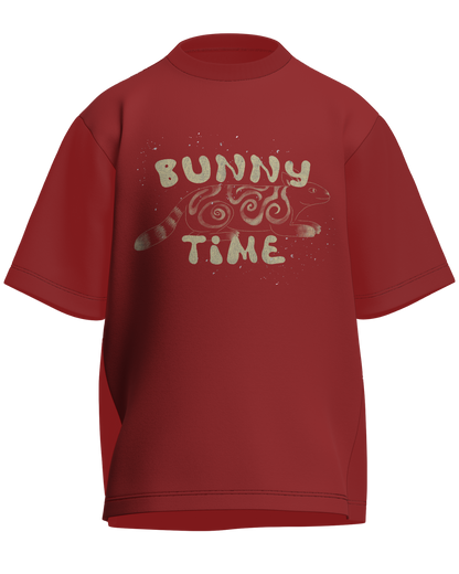 Bunny Time - Oversized Fit Coral 100% cotton 240GSM standard oversized T-shirt Loom of Thirds India's No. 1 Art-led streetwear brand based in Kolkata by Sidhartha Mohanta & Chirayata Purna Chakrabarty