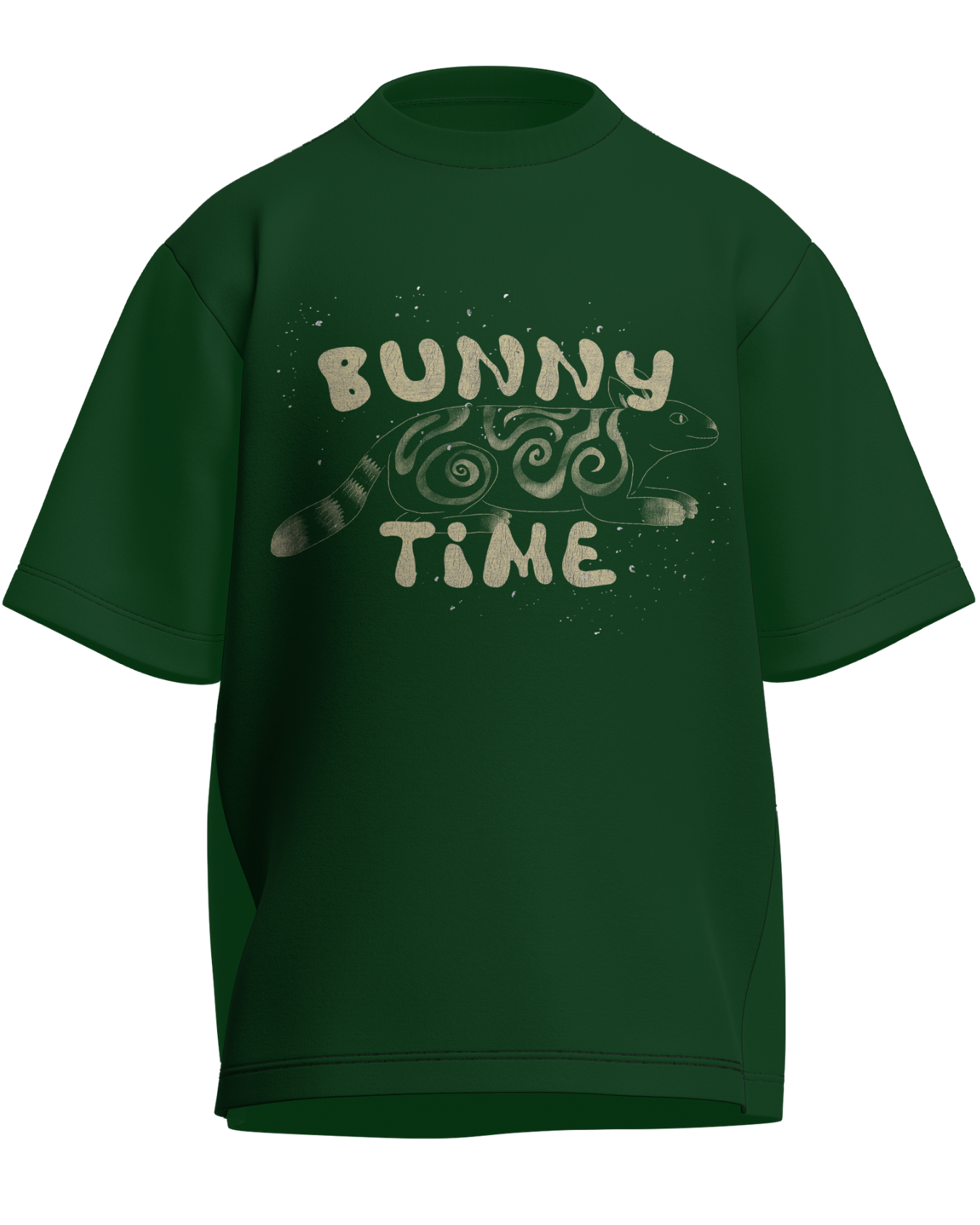 Bunny Time - Oversized Fit Bottle Green 100% cotton 240GSM standard oversized T-shirt Loom of Thirds India's No. 1 Art-led streetwear brand based in Kolkata by Sidhartha Mohanta & Chirayata Purna Chakrabarty