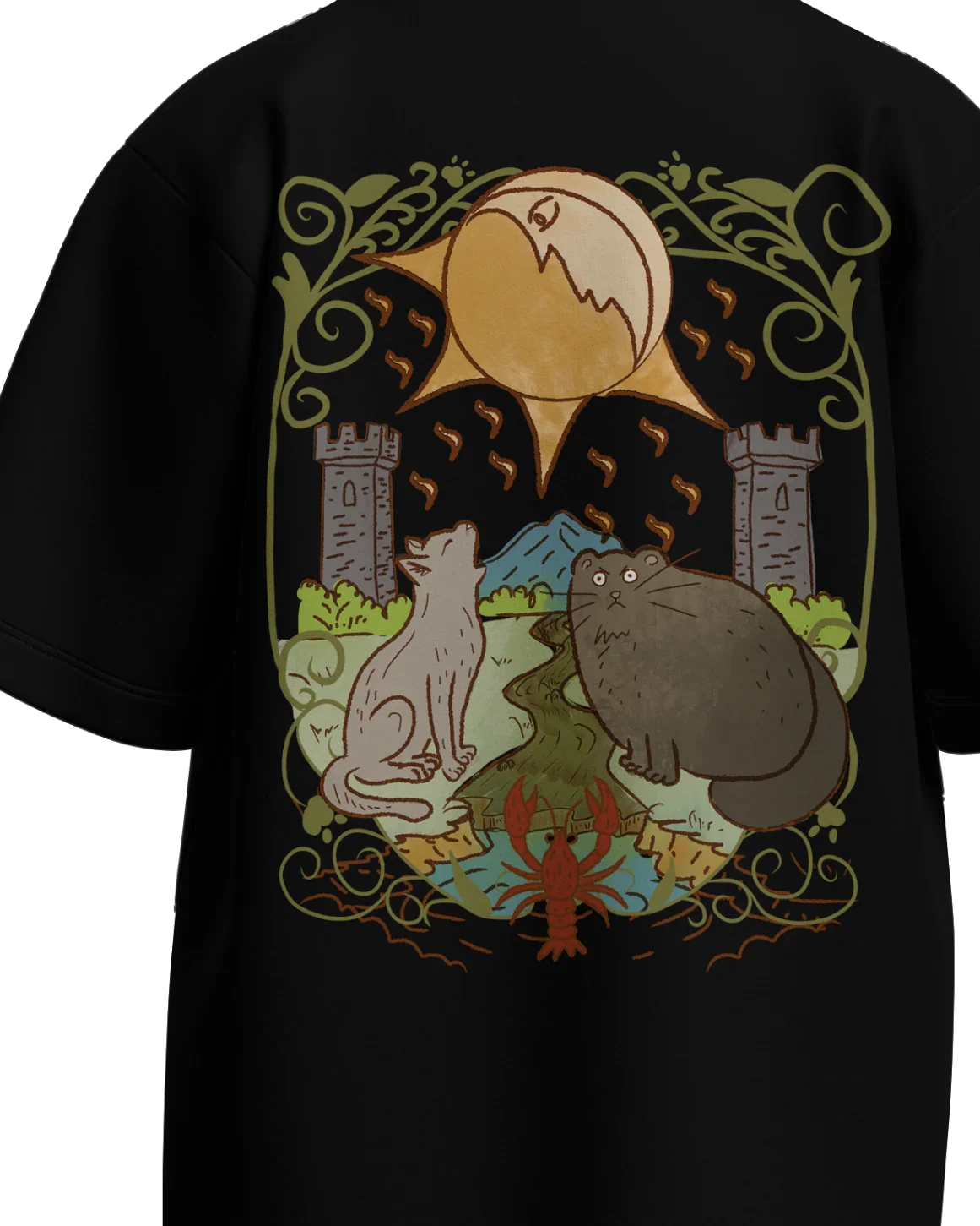 The Moon of Cats Oversized French Terry Cotton Premium Streetwear T-shirt Loom of Thirds India's No. 1 Art-led streetwear brand based in Kolkata by Sidhartha Mohanta & Chirayata Purna Chakrabarty