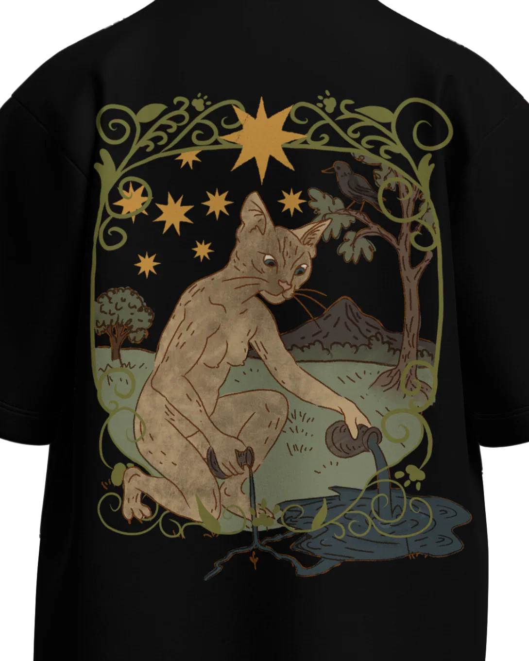 The Star of Cats Oversized French Terry Cotton Premium Streetwear T-shirt Loom of Thirds India's No. 1 Art-led streetwear brand based in Kolkata by Sidhartha Mohanta & Chirayata Purna Chakrabarty