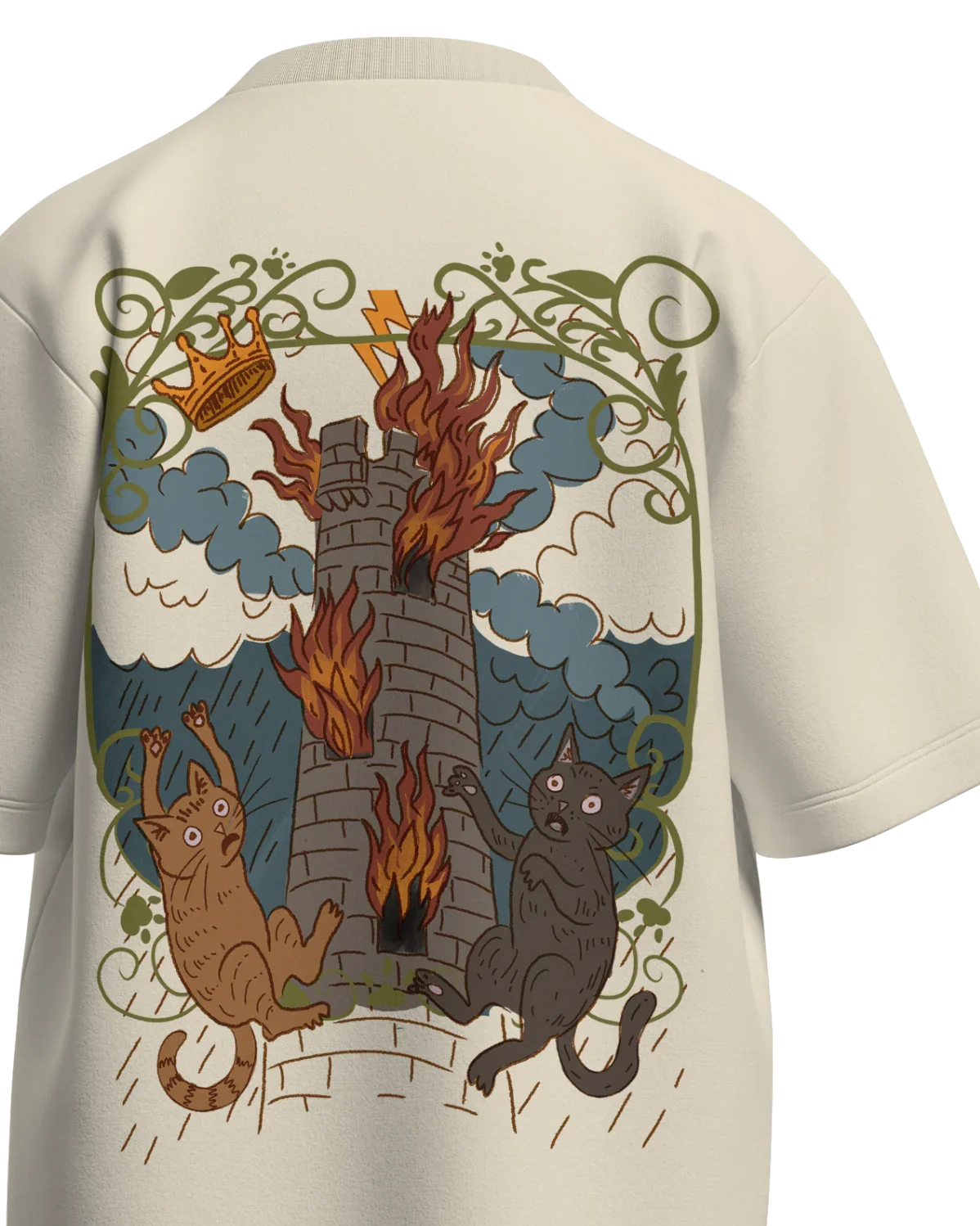 The Tower of Cats Oversized French Terry Cotton Premium Streetwear T-shirt Loom of Thirds India's No. 1 Art-led streetwear brand based in Kolkata by Sidhartha Mohanta & Chirayata Purna Chakrabarty