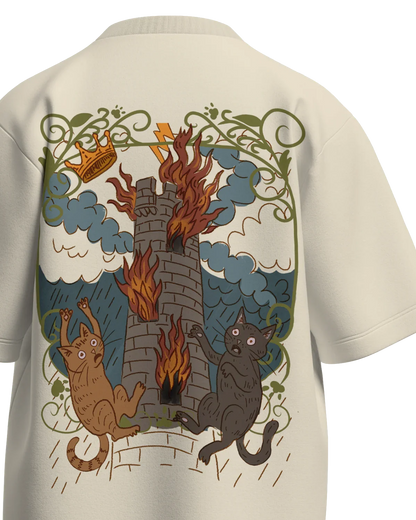 The Tower of Cats Oversized French Terry Cotton Premium Streetwear T-shirt Loom of Thirds India's No. 1 Art-led streetwear brand based in Kolkata by Sidhartha Mohanta & Chirayata Purna Chakrabarty