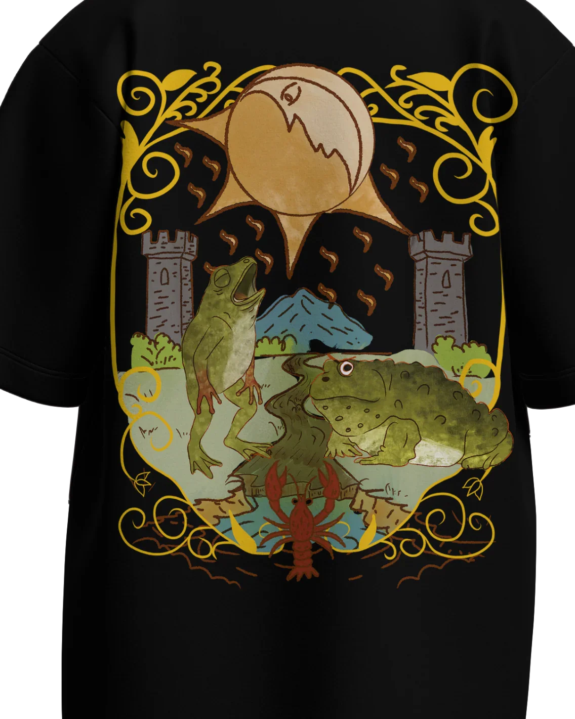 The Moon of Frogs Oversized French Terry Cotton Premium Streetwear T-shirt Loom of Thirds India's No. 1 Art-led streetwear brand based in Kolkata by Sidhartha Mohanta & Chirayata Purna Chakrabarty