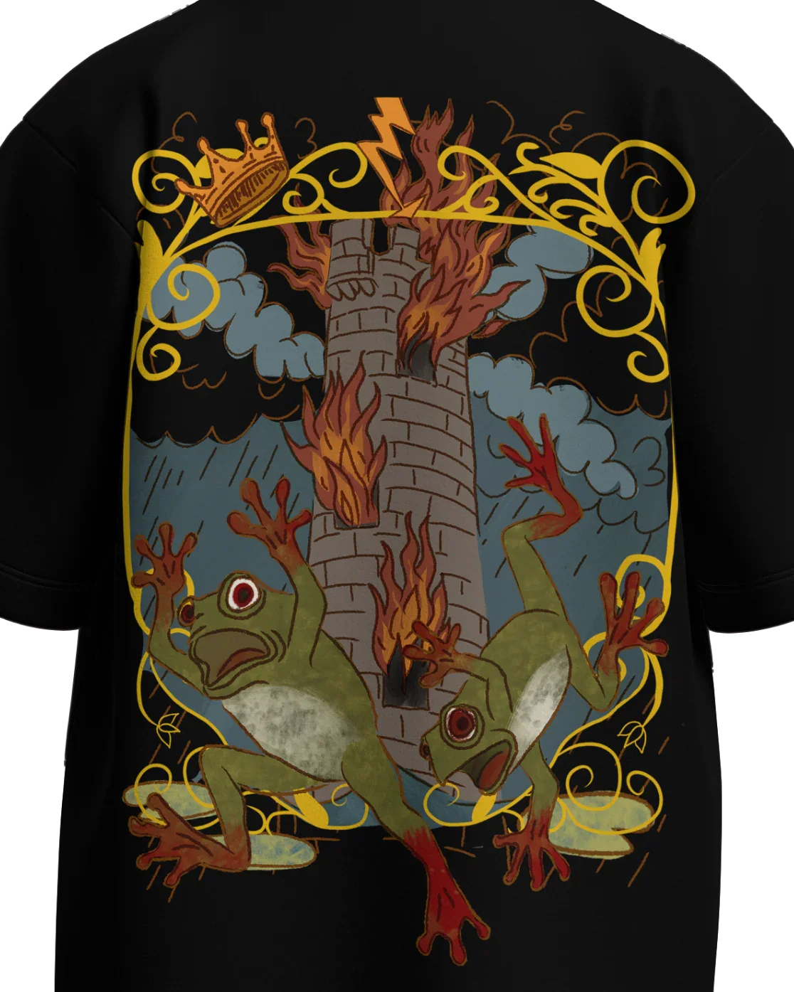 The Tower of Frogs Oversized French Terry Cotton Premium Streetwear T-shirt Loom of Thirds India's No. 1 Art-led streetwear brand based in Kolkata by Sidhartha Mohanta & Chirayata Purna Chakrabarty