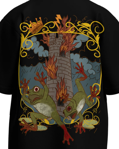 The Tower of Frogs Oversized French Terry Cotton Premium Streetwear T-shirt Loom of Thirds India's No. 1 Art-led streetwear brand based in Kolkata by Sidhartha Mohanta & Chirayata Purna Chakrabarty