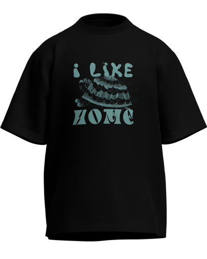 I Like Home - Oversized Fit Black 100% cotton 240GSM standard oversized T-shirt Loom of Thirds India's No. 1 Art-led streetwear brand based in Kolkata by Sidhartha Mohanta & Chirayata Purna Chakrabarty