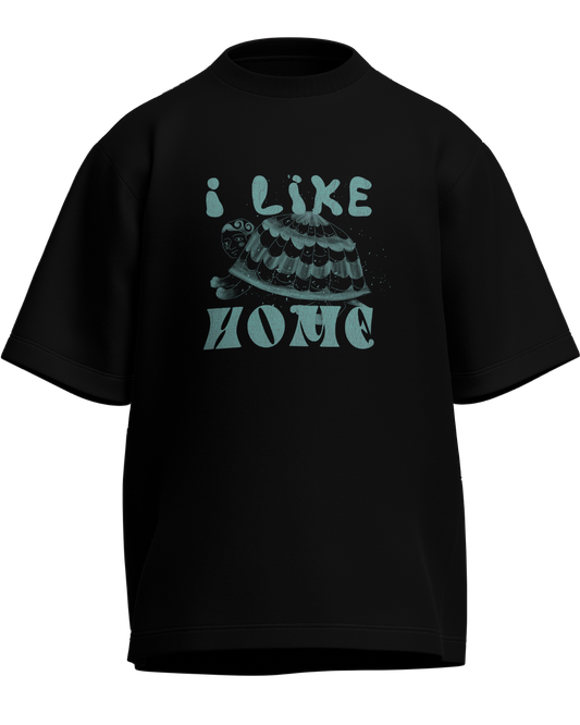 I Like Home - Oversized Fit Black 100% cotton 240GSM standard oversized T-shirt Loom of Thirds India's No. 1 Art-led streetwear brand based in Kolkata by Sidhartha Mohanta & Chirayata Purna Chakrabarty