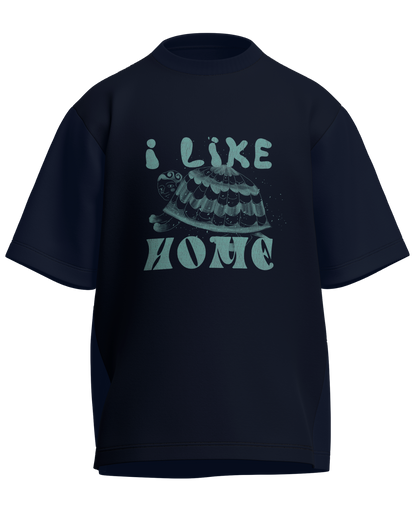 I Like Home - Oversized Fit Navy Blue 100% cotton 240GSM standard oversized T-shirt Loom of Thirds India's No. 1 Art-led streetwear brand based in Kolkata by Sidhartha Mohanta & Chirayata Purna Chakrabarty