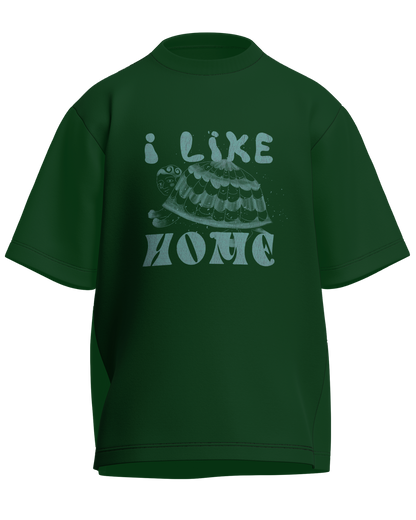 I Like Home - Oversized Fit Bottle Green 100% cotton 240GSM standard oversized T-shirt Loom of Thirds India's No. 1 Art-led streetwear brand based in Kolkata by Sidhartha Mohanta & Chirayata Purna Chakrabarty