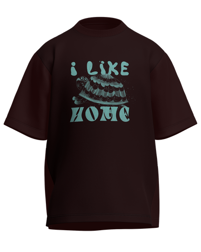 I Like Home - Oversized Fit Maroon 100% cotton 240GSM standard oversized T-shirt Loom of Thirds India's No. 1 Art-led streetwear brand based in Kolkata by Sidhartha Mohanta & Chirayata Purna Chakrabarty
