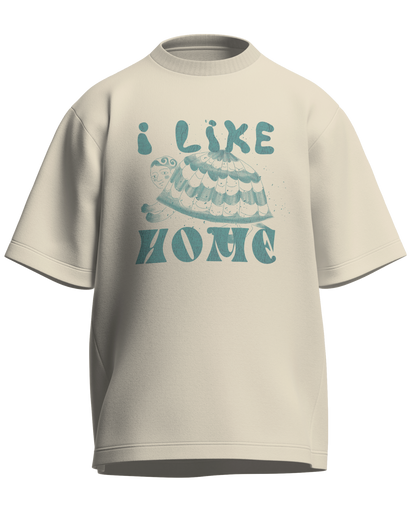 I Like Home - Oversized Fit Off White 100% cotton 240GSM standard oversized T-shirt Loom of Thirds India's No. 1 Art-led streetwear brand based in Kolkata by Sidhartha Mohanta & Chirayata Purna Chakrabarty