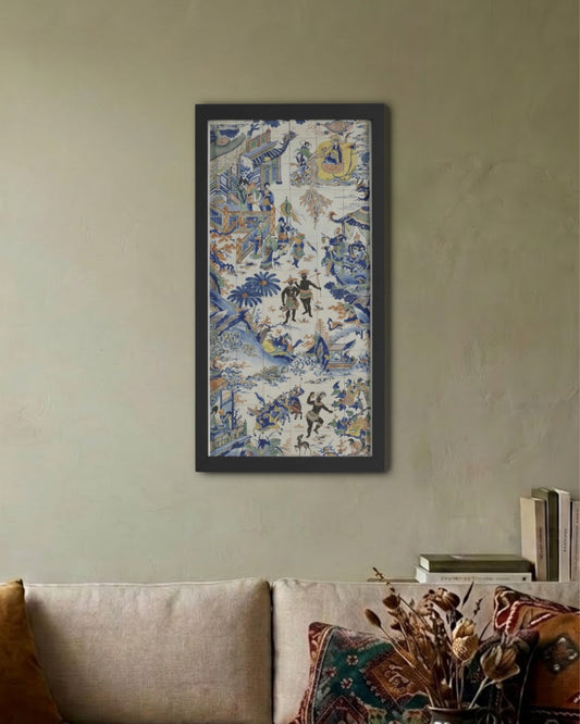 Tile Panel with a Chinese Landscape – Framed Poster Black 12x24In Framed Posters Loom of Thirds India's No. 1 Art-led, graphic streetwear brand based in Kolkata by Sidhartha Mohanta & Chirayata Purna Chakrabarty