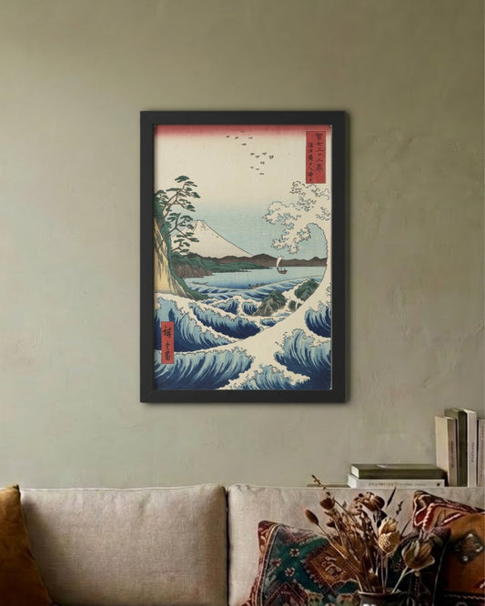 Seascape at Satta, Suruga Province – Hiroshige Framed Poster Black A3 Frame Poster Framed Posters Loom of Thirds India's No. 1 Art-led, graphic streetwear brand based in Kolkata by Sidhartha Mohanta & Chirayata Purna Chakrabarty