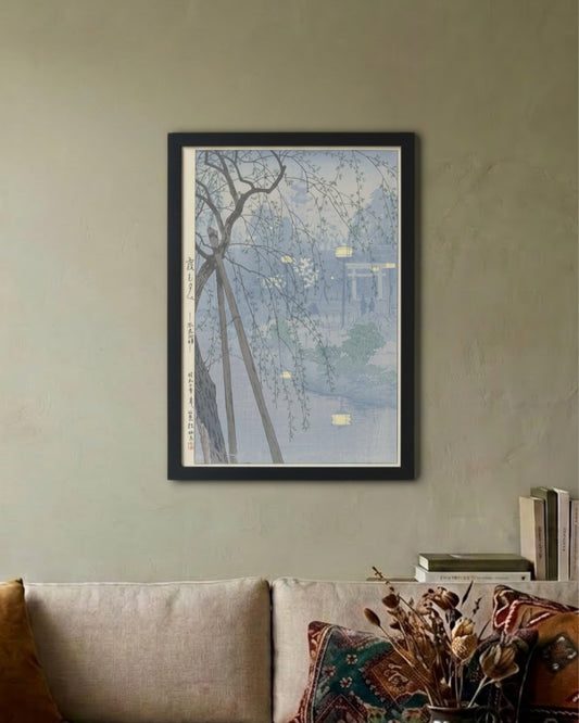 Shinobazu Pond on a Misty Evening – Kasamatsu Shiro Framed Poster Black A3 Frame Poster Framed Posters Loom of Thirds India's No. 1 Art-led, graphic streetwear brand based in Kolkata by Sidhartha Mohanta & Chirayata Purna Chakrabarty