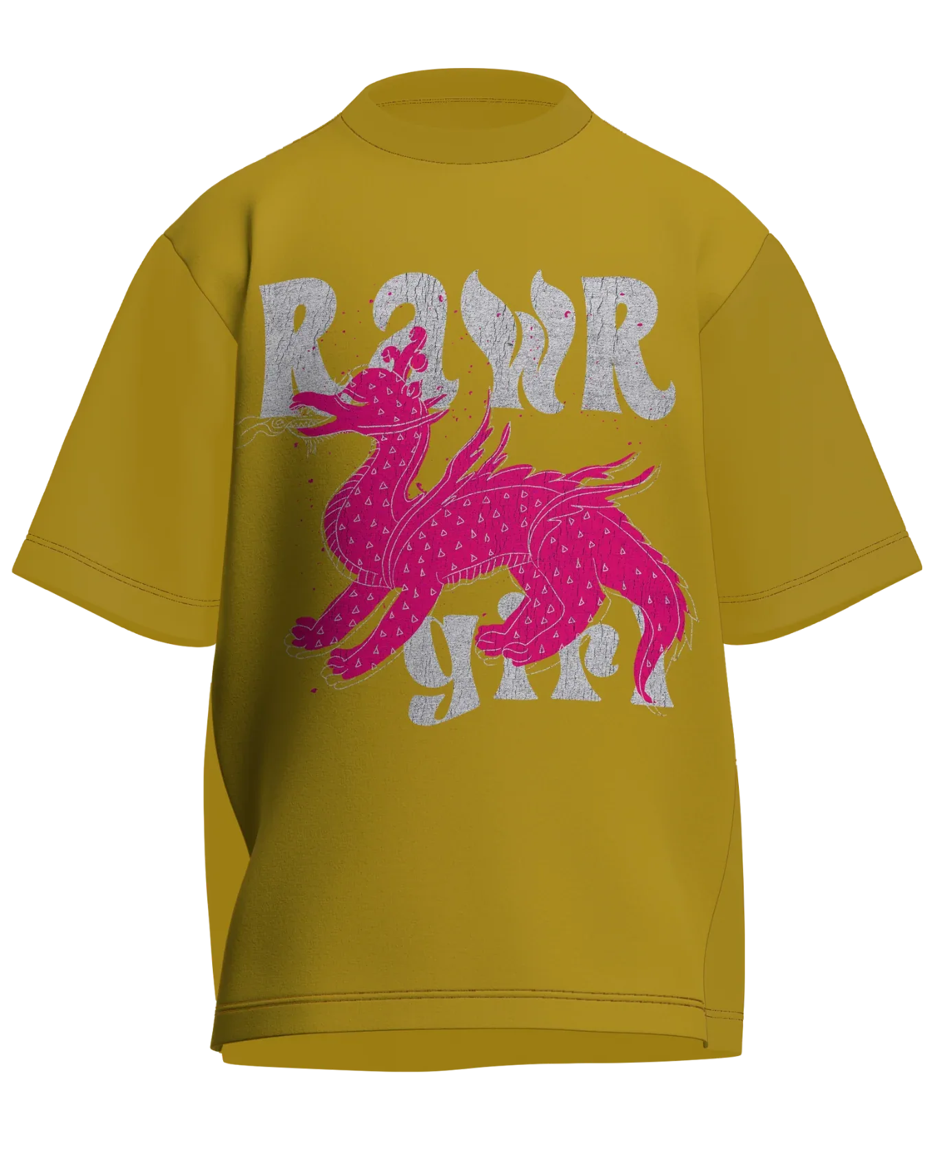 Rawr Girl - Oversized Fit Mustard Yellow 100% cotton 240GSM standard oversized T-shirt Loom of Thirds India's No. 1 Art-led streetwear brand based in Kolkata by Sidhartha Mohanta & Chirayata Purna Chakrabarty