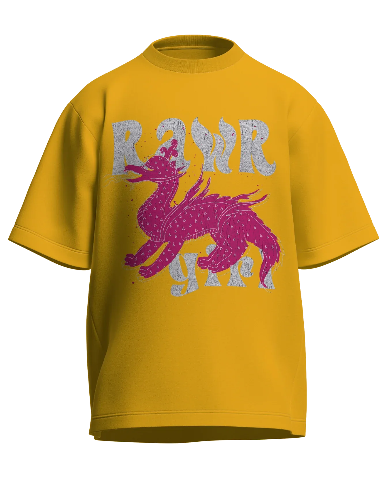 Rawr Girl - Oversized Fit Golden Yellow 100% cotton 240GSM standard oversized T-shirt Loom of Thirds India's No. 1 Art-led streetwear brand based in Kolkata by Sidhartha Mohanta & Chirayata Purna Chakrabarty