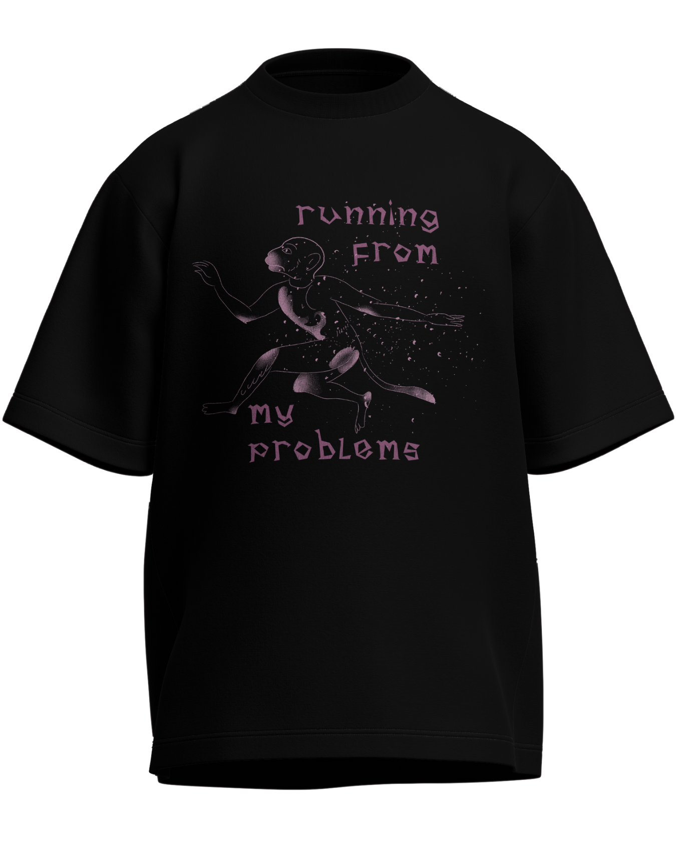 Running From My Problems - Oversized Fit Black 100% cotton 240GSM standard oversized T-shirt Loom of Thirds India's No. 1 Art-led streetwear brand based in Kolkata by Sidhartha Mohanta & Chirayata Purna Chakrabarty