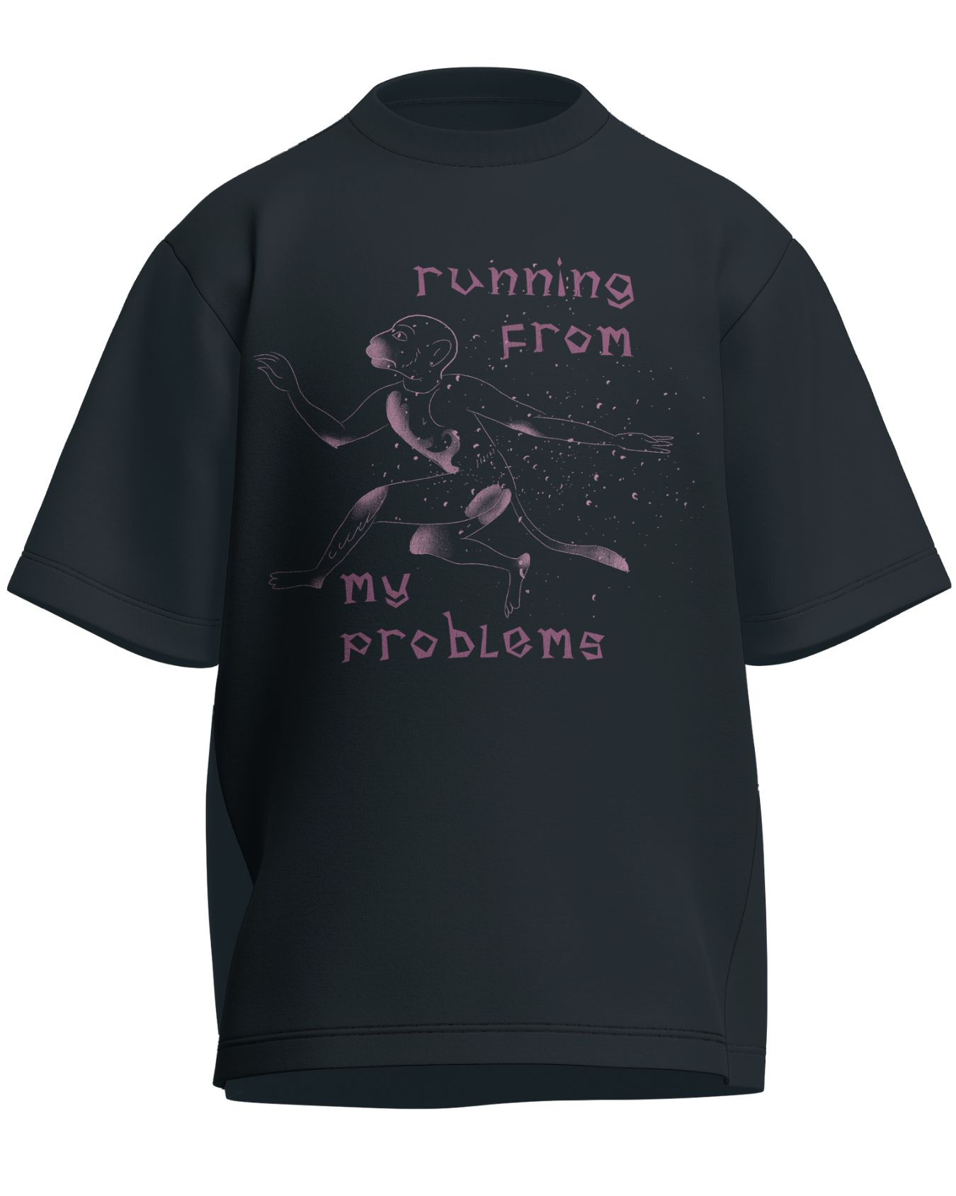 Running From My Problems - Oversized Fit Petrol Blue 100% cotton 240GSM standard oversized T-shirt Loom of Thirds India's No. 1 Art-led streetwear brand based in Kolkata by Sidhartha Mohanta & Chirayata Purna Chakrabarty