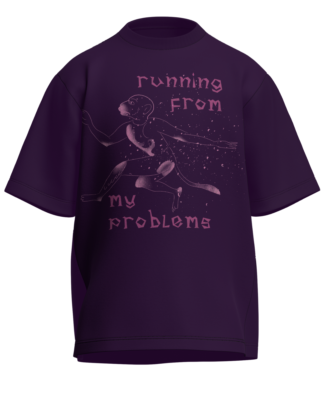 Running From My Problems - Oversized Fit Purple 100% cotton 240GSM standard oversized T-shirt Loom of Thirds India's No. 1 Art-led streetwear brand based in Kolkata by Sidhartha Mohanta & Chirayata Purna Chakrabarty