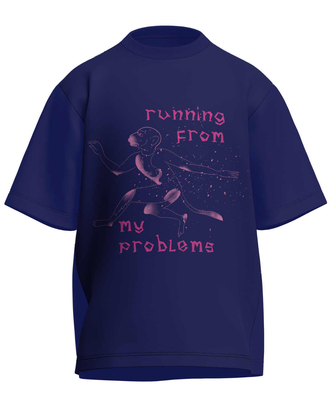 Running From My Problems - Oversized Fit Royal Blue 100% cotton 240GSM standard oversized T-shirt Loom of Thirds India's No. 1 Art-led streetwear brand based in Kolkata by Sidhartha Mohanta & Chirayata Purna Chakrabarty