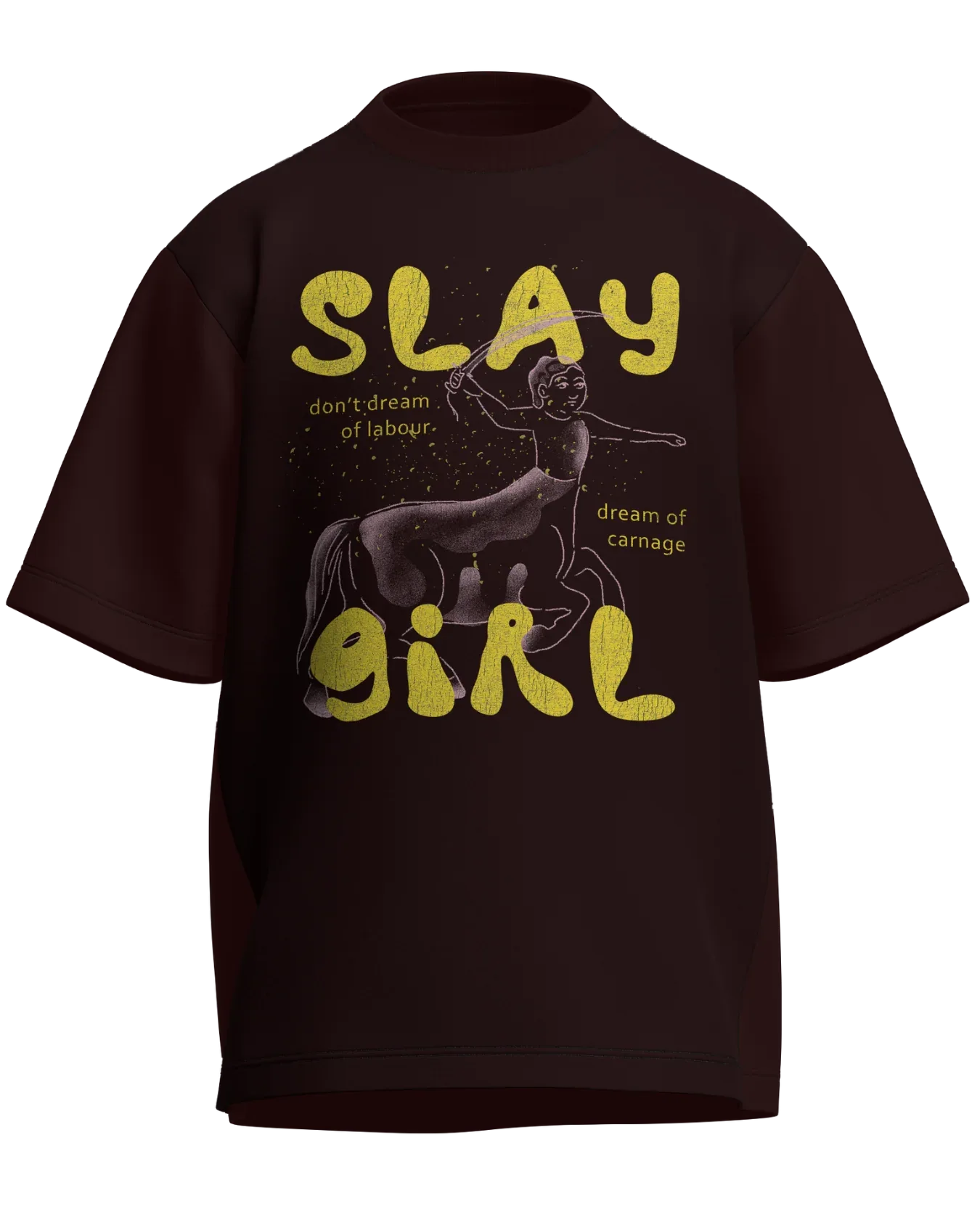 Slay Girl - Oversized Fit Maroon 100% cotton 240GSM standard oversized T-shirt Loom of Thirds India's No. 1 Art-led streetwear brand based in Kolkata by Sidhartha Mohanta & Chirayata Purna Chakrabarty