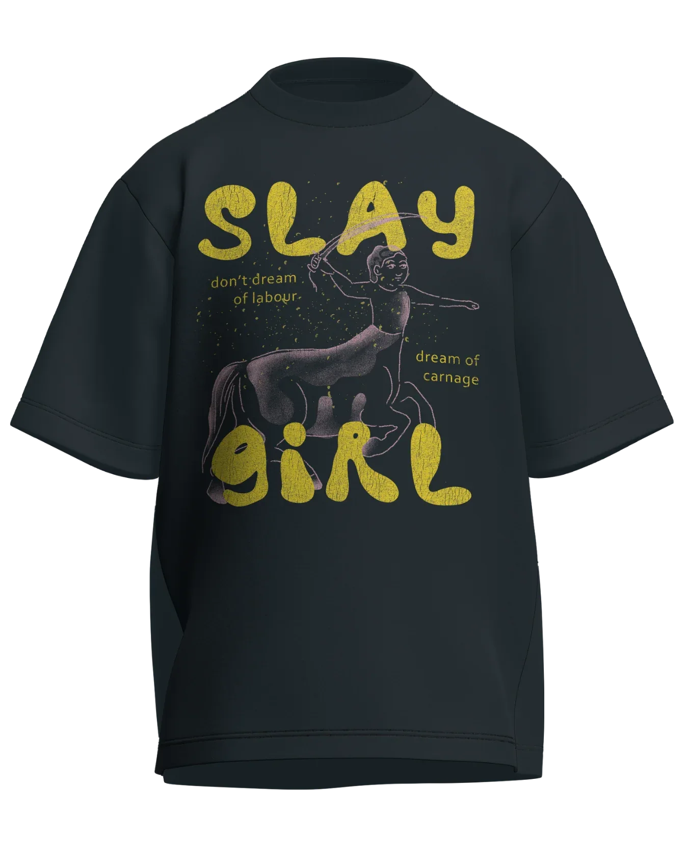 Slay Girl - Oversized Fit Petrol Blue 100% cotton 240GSM standard oversized T-shirt Loom of Thirds India's No. 1 Art-led streetwear brand based in Kolkata by Sidhartha Mohanta & Chirayata Purna Chakrabarty