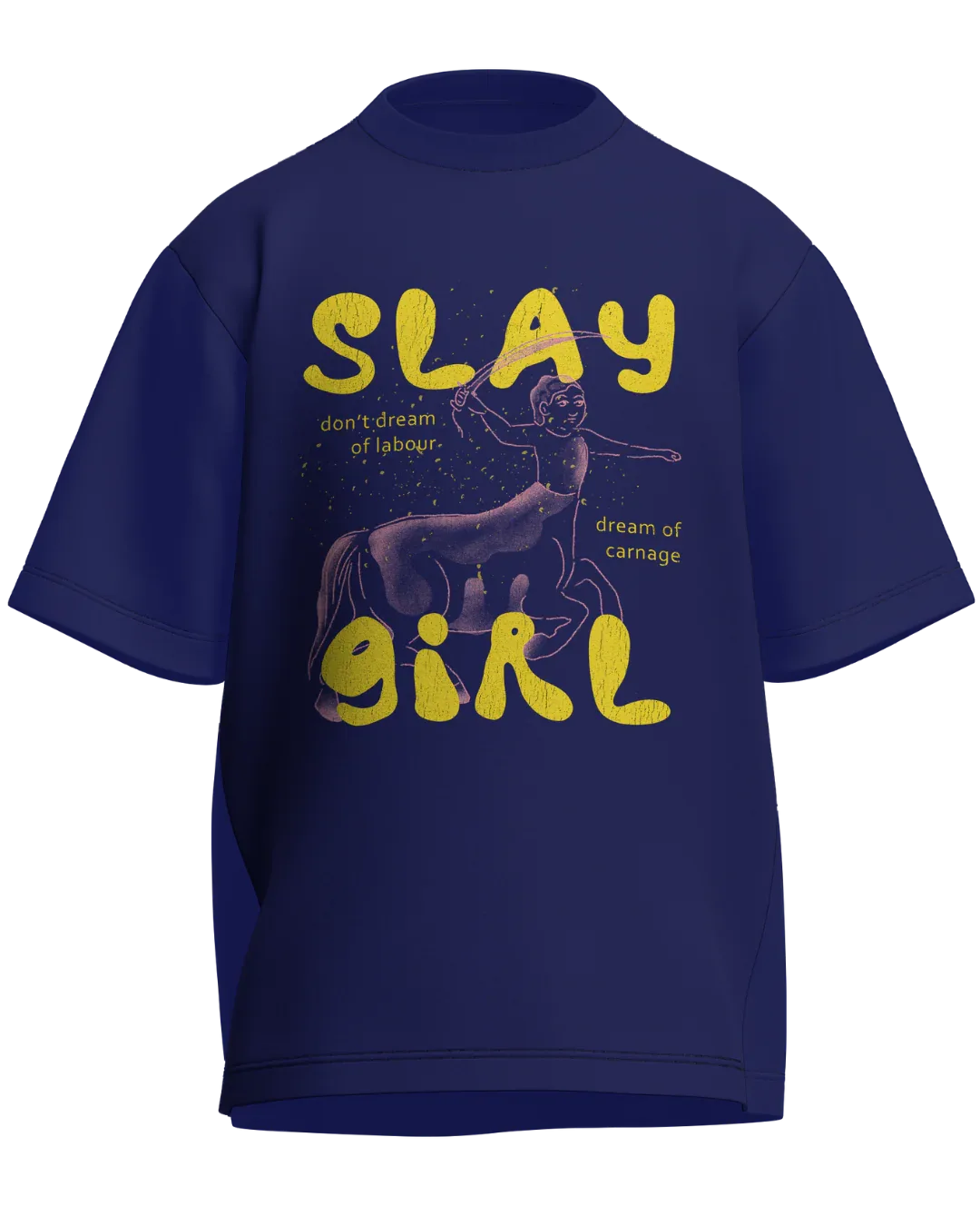 Slay Girl - Oversized Fit Royal Blue 100% cotton 240GSM standard oversized T-shirt Loom of Thirds India's No. 1 Art-led streetwear brand based in Kolkata by Sidhartha Mohanta & Chirayata Purna Chakrabarty